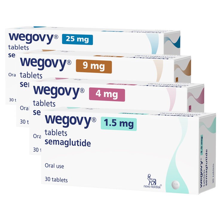 Wegovy semaglutide tablet cartons in four strengths
