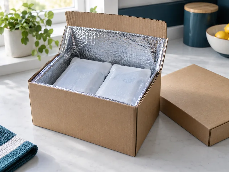 Illustrative plain insulated delivery parcel with cold packs