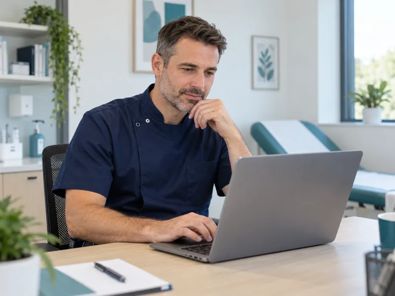 Illustrative image of a clinician reviewing an online assessment