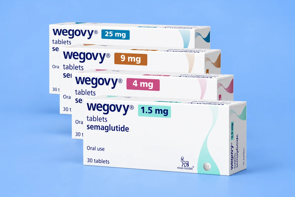 Wegovy semaglutide tablet cartons in four strengths